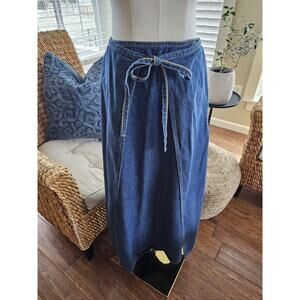 Delia's Long Maxi Denim Skirt Sz 7/8 Front Slit Jean Boho Modest Western Y2K